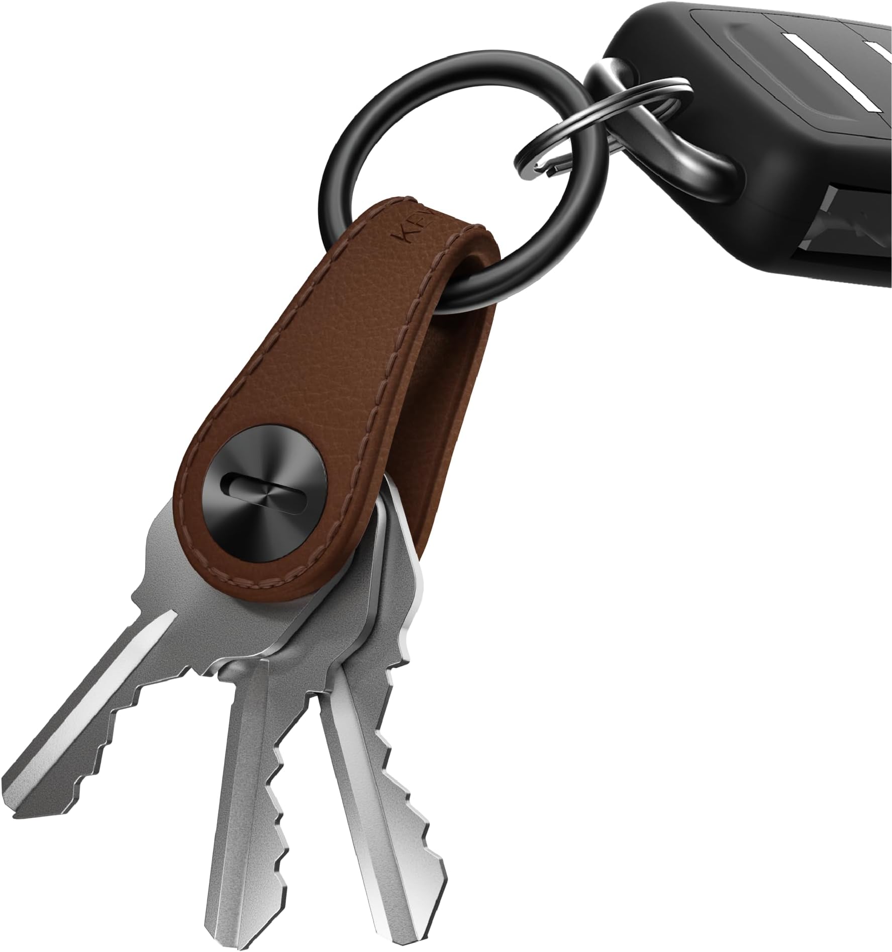 KEY SMART KeySmart Mini Key Organizer Keychain Holder - Compact Key Holder for Keychain, Attach Car Fob, Brown, vera pelle