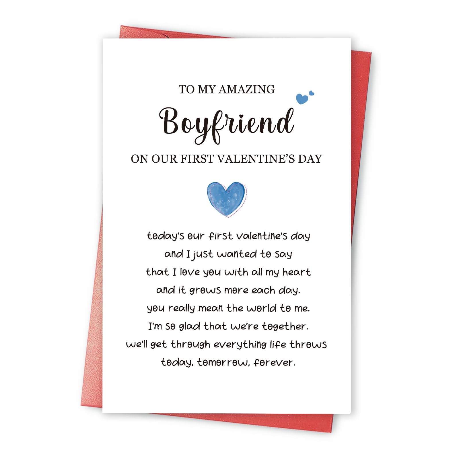 Qiavor Romantic First Year Valentine’s Day Card for Boyfriend, Gift for 1st Valentine’s Day with Boyfriend, Happy Valentines Card from Girlfriend