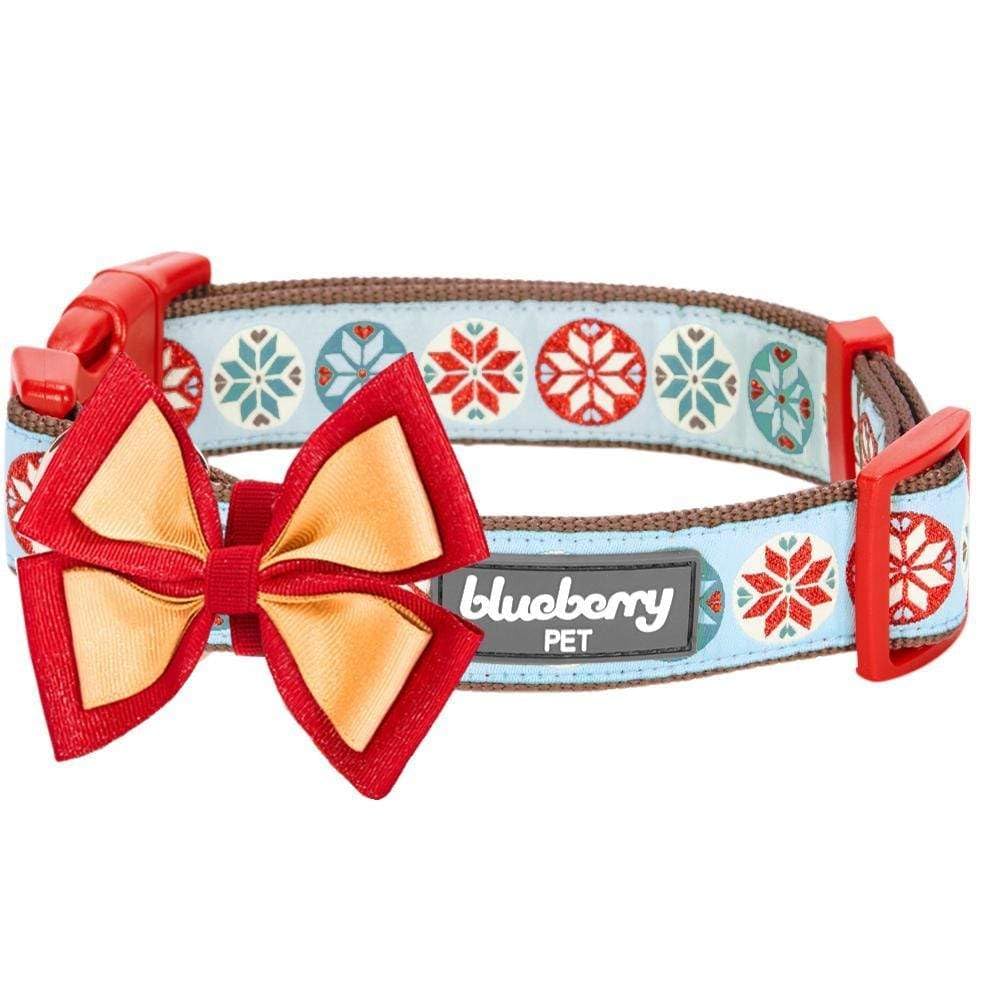 Collier pour chien de designer Blueberry Pet avec nœud amovible de Noël