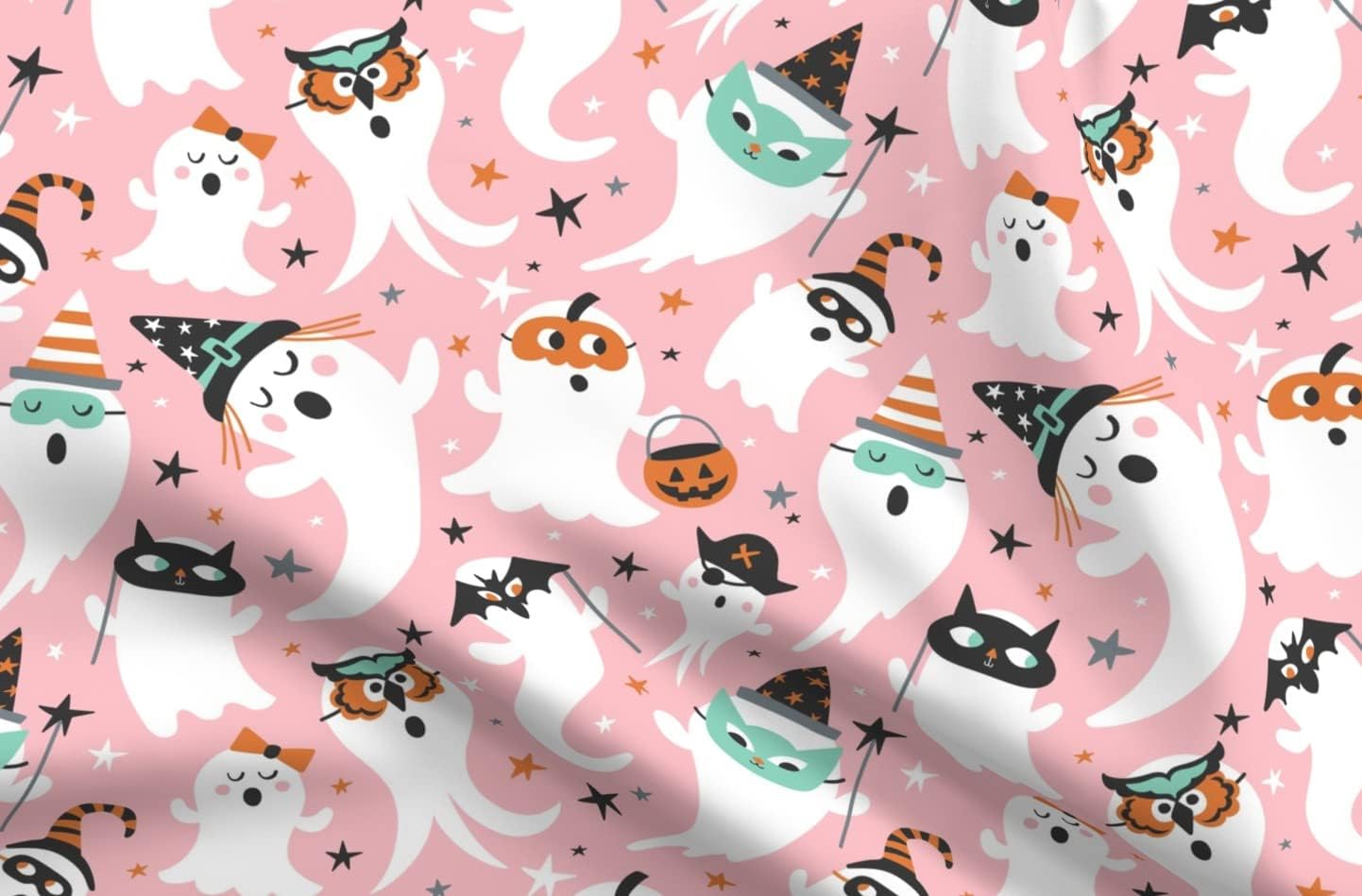Spoonflower Fabric - Party Halloween Ghost Pink Seasonal Pastel Printed on Petal Signature Cotton Fabric Fat Quarter - Sewing Quilting Apparel Crafts Decor