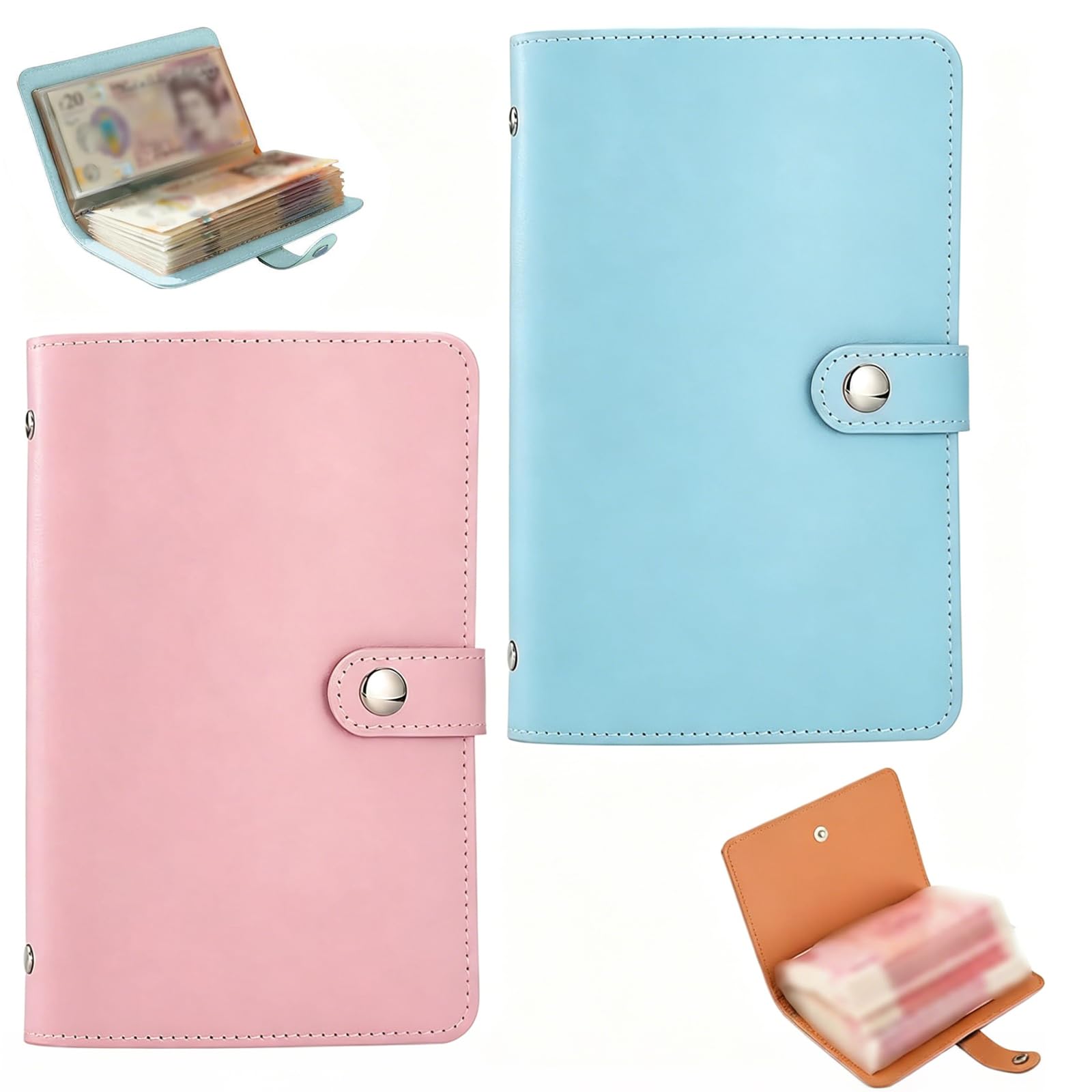 Moxychrony 2Pcs Money Saving Wallet, Pink and Blue Budget Binder, Organise Your Coin Collection with These Durable Savings Wallets, Compact Size for Easy Storage, for Offices,Home and Couples