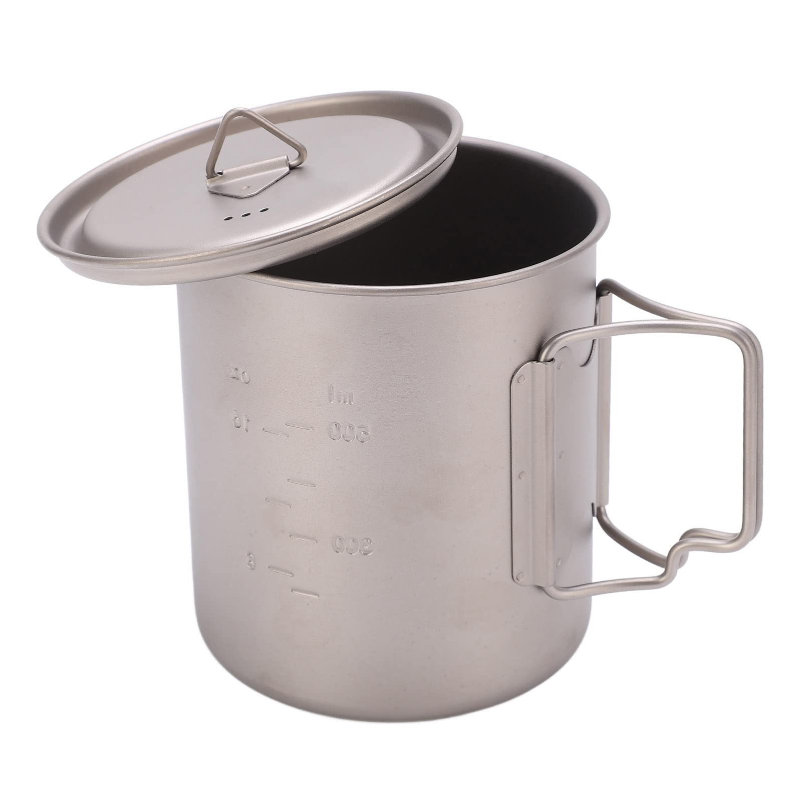FOUF Titan-Becher, 750 Ml, Outdoor-Wand-Isolierbecher, Campingbecher mit Klappbaren Griffen und Deckel, Edelstahl-Design, Tragbarer Camping-Titan-Topf für Outdoor-Camping, Wandern, Rucksackreisen