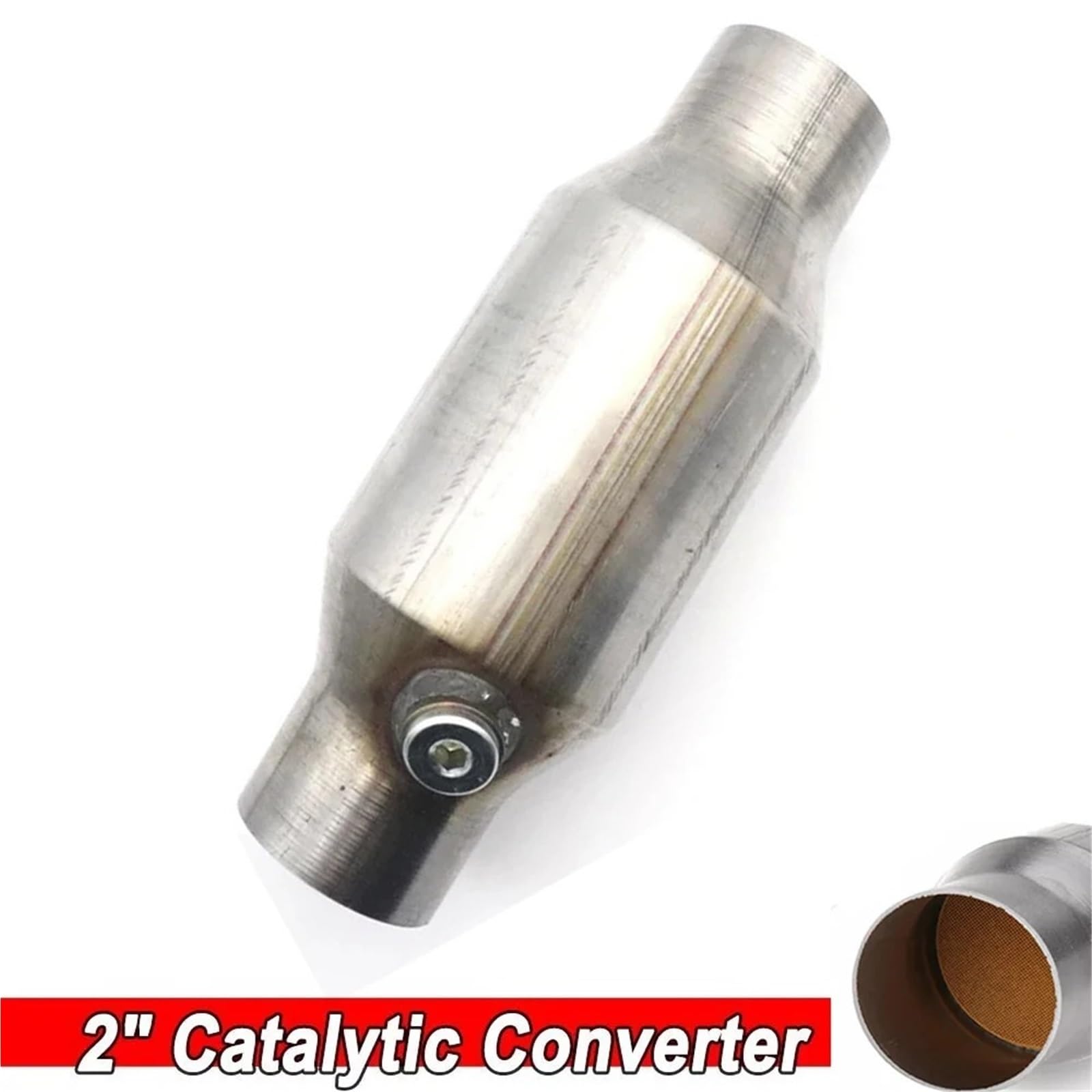 katalizator samochodowy katalizator akcesoria Uniwersalny katalizator 2'' /2,25'' /2,5'' /3" z czujnikiem tlenu, 400 ogniw, katalizator o wysokim przepływie, okrągły, ze stali nierdzewnej(2 inch)
