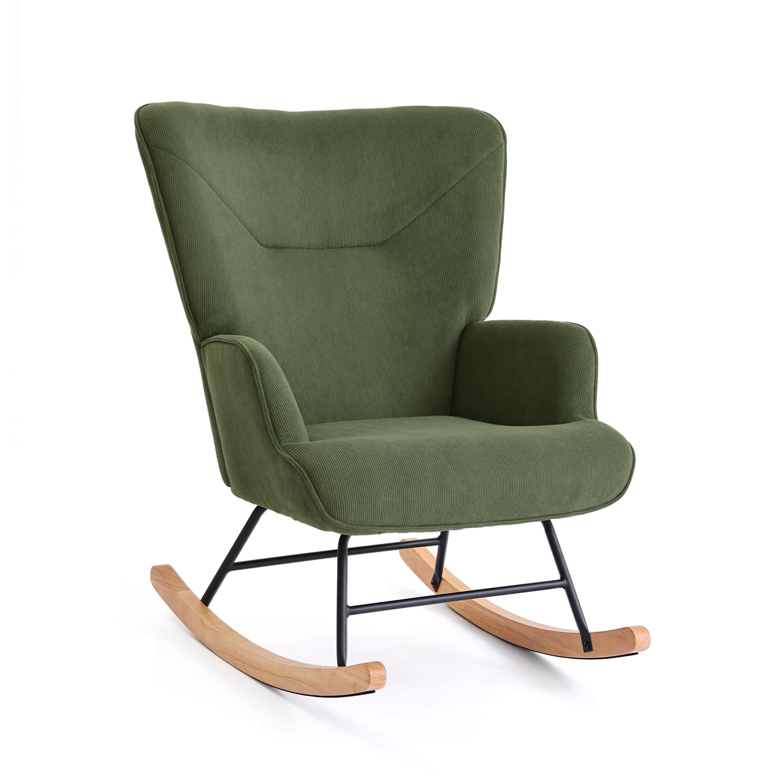Poltrona a dondolo silenziosa con braccioli, in velluto a coste, comoda poltrona relax con schienale alto, moderna poltrona da lettura per soggiorno, camera da letto, piccoli spazi, verde