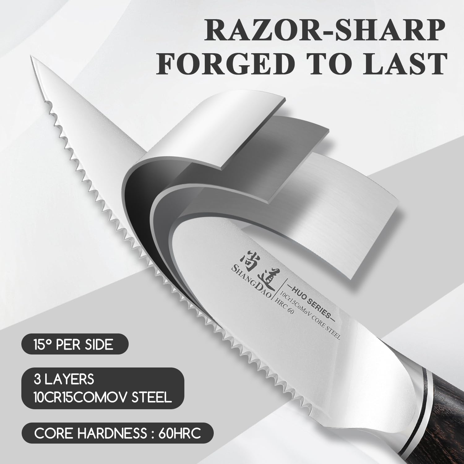 SHANGDAO Steak Knives Set of 6, Kitchen Steak Knife 4.5 Inch, 10Cr15CoMoV Core Steel High Carbon Stainless Steel Steak Knives, Serrated Steak Knife with Pakkawood Handle, Gift Box