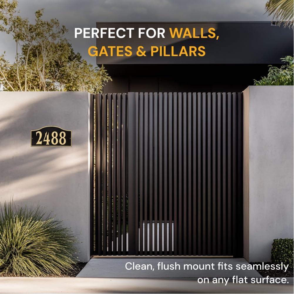 Whitehall™ Address Arch Plaque Cast Metal Personalized Grande Wall 1-line Rolling Hills Dresden Font Custom House Number Sign for Outdoor Modern Street Garden Number Plate Upto 5 Characters (5" inch)- Made in USA