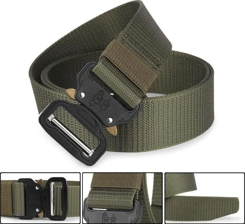 Image of TPM Tactical Military Belt, Heavy Duty Nylon Web Belt with Quick Release Metal Buckle, Army Green and Khaki