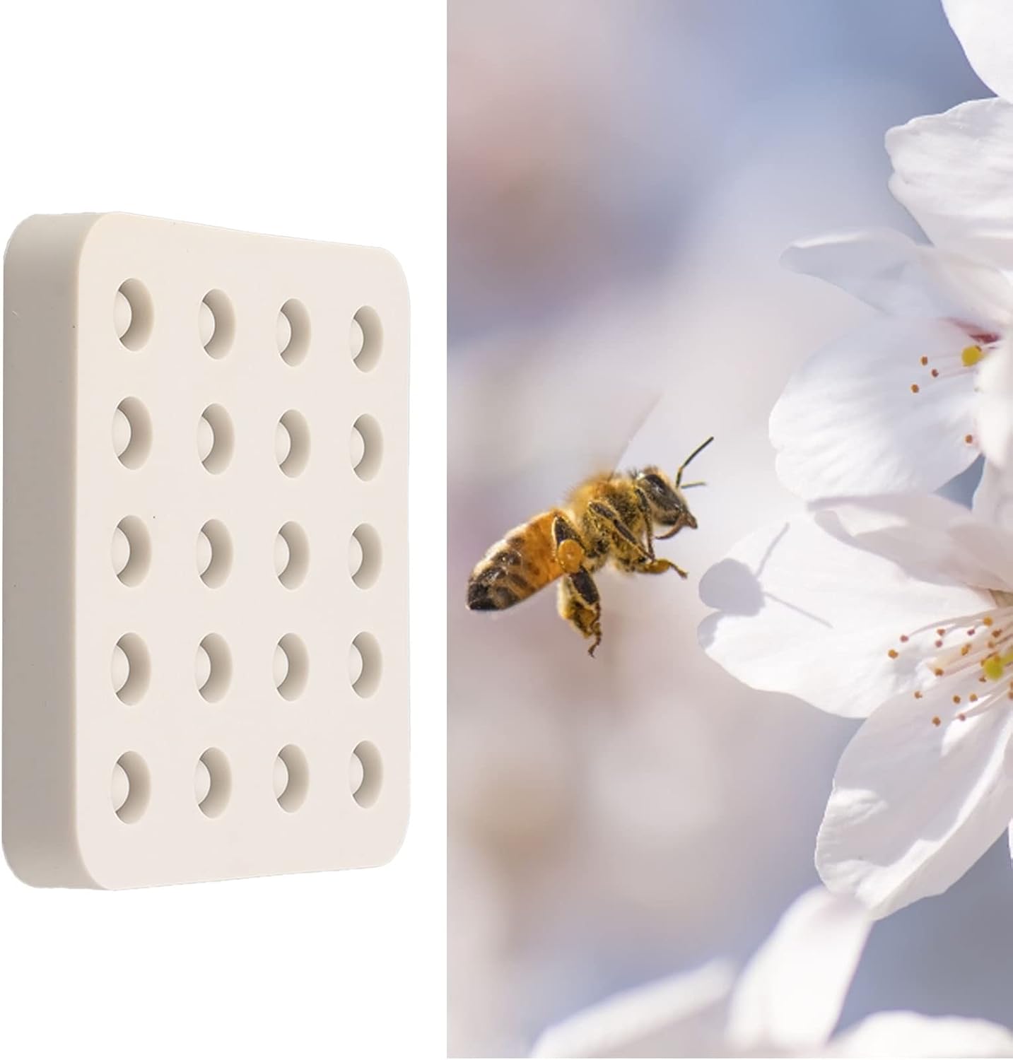 Wax Queen Grafting Cups Silicone Mold,Professional Bee Cell Cup Mold,Beeswax Silicone Mold Artificial Beekeeping Beeswax Queen Cell Cups Making Mold(Four Rows)