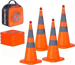 Conos de Seguridad Vial Plegables de 70cm, 4 Piezas de Conos emergentes multifuncionales con luz LED y Collar Reflectante, para estacionamiento en Carreteras, práctica de conducción (4, 70cm)