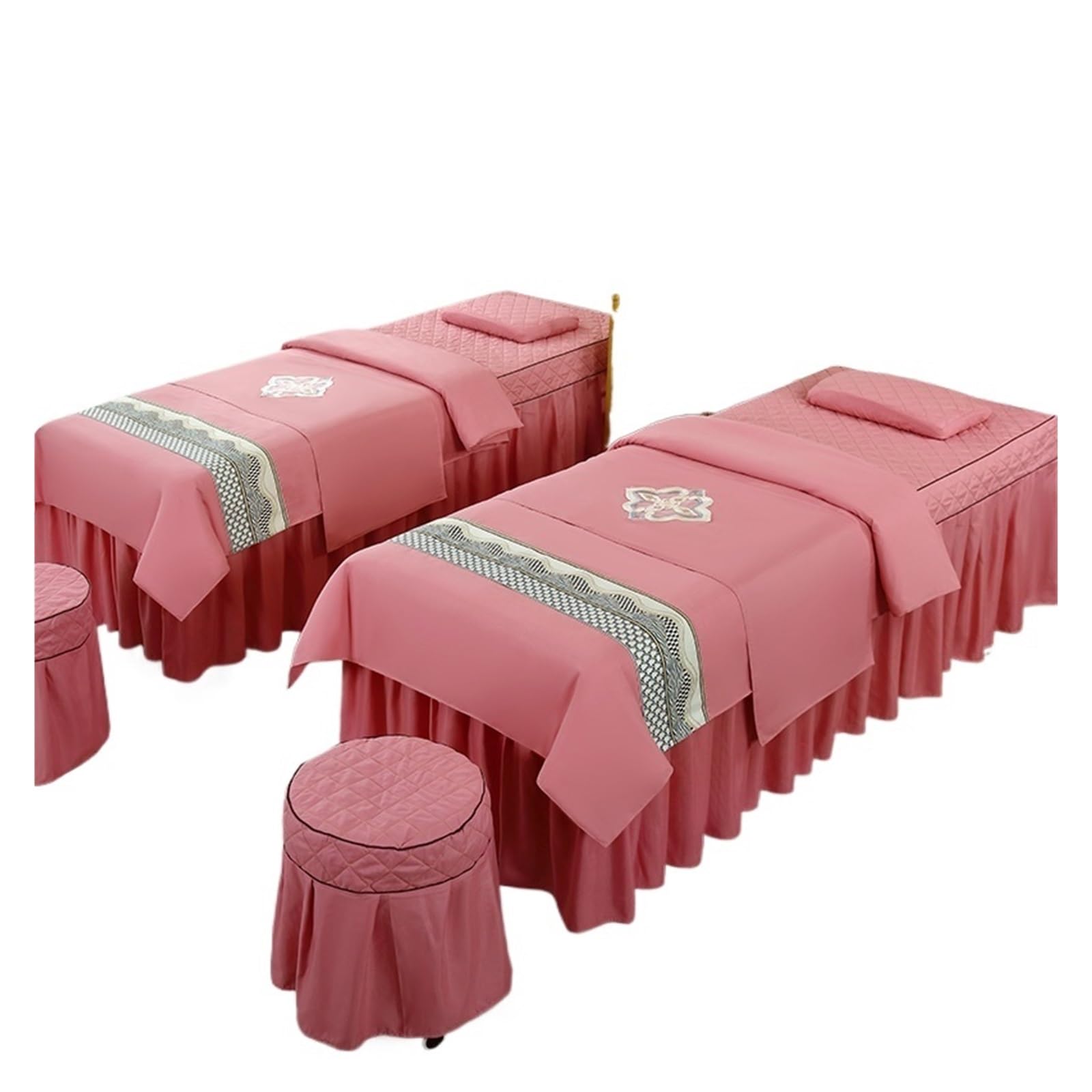 Massage Table Skirt 4pcs Beauty Salon Massage Bed Cover Sets Spa Bedskirt with Hole, Pillowcase, StoolCover, Dulvet Beddings(Color 18,190x80cm)