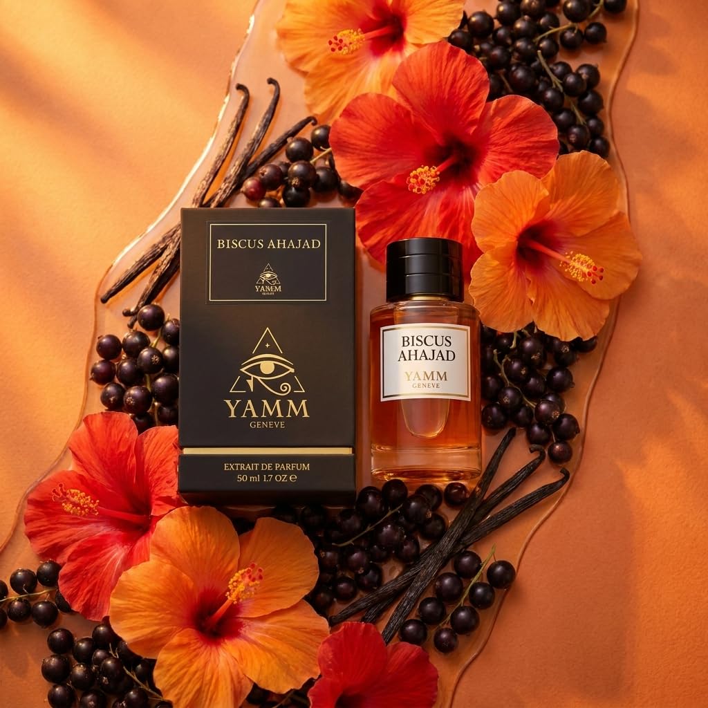 Biscus Ahajad – Extrait de Parfum – Hibiscus & Rose – 50 ml | Accord floral fruité, juteux et velouté, à la tenue durable, avec hibiscus, rose de Damas, cassis, vanille et cuir doux.