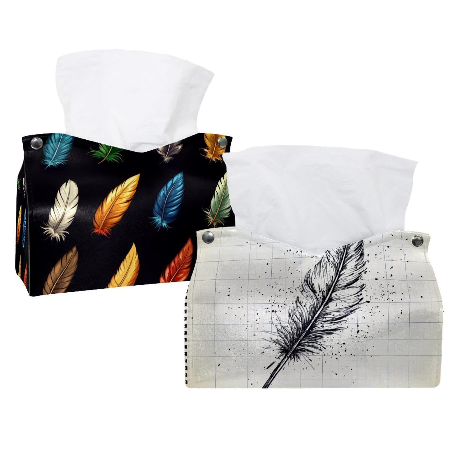 Housse de boîte à mouchoirs plumes (lot de 2) support moderne