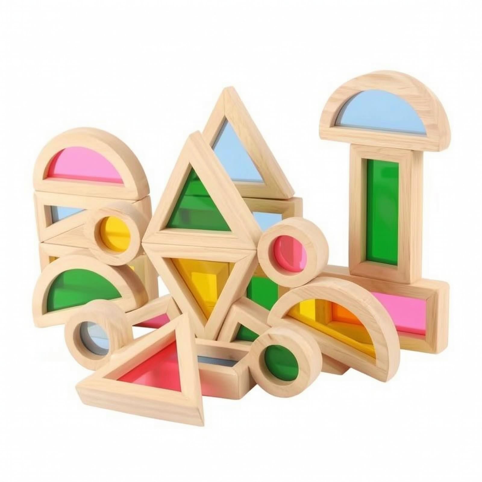 Blocchi da Costruzione in Legno Colorato | Sensoriale, Costruzioni in Legno con Inserti Colorati, Traslucido, per Scuola Dell'infanzia, Area Giochi, Bambini, Neonati, Stile A