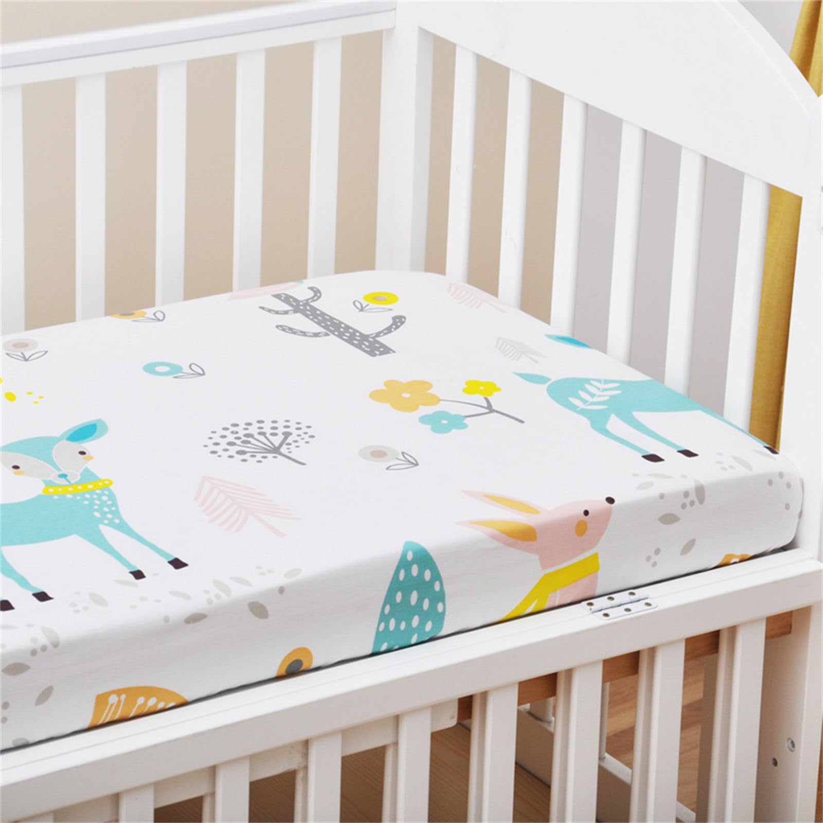 Odot Cartoon Cot Bed Cotton Fitted Sheets, Cot Bed Sheet Fitted Sheets for Cribs Baby Bed Sheets Soft Bassinet Sheets Cot Bed Mattress Protector for Boy Girl (Cartoon Deer,190x90cm)