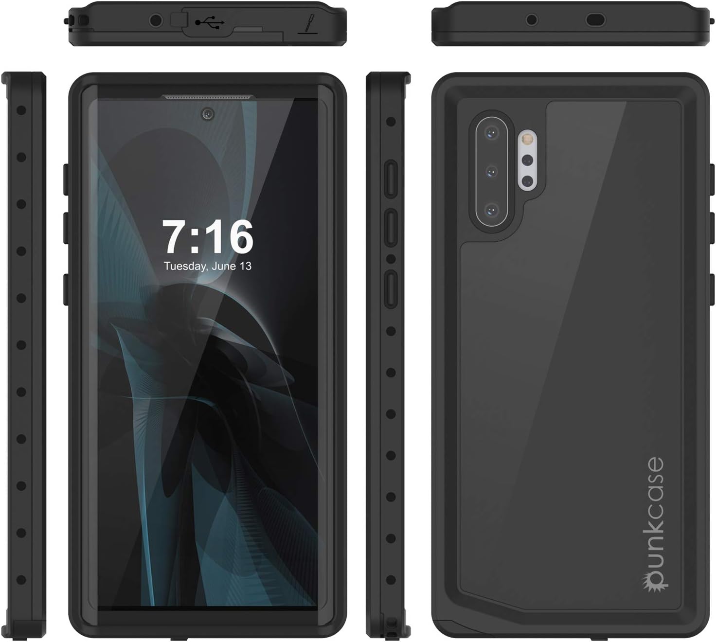 PunkCase Galaxy Note 10 Plus Waterproof Case [StudStar Series] [Slim Fit] [IP68 Certified] [Shockproof] [Dirtproof] [Snowproof] Armor Cover for Samsung Galaxy Note 10+ Plus (6.8") (2019) [Black]
