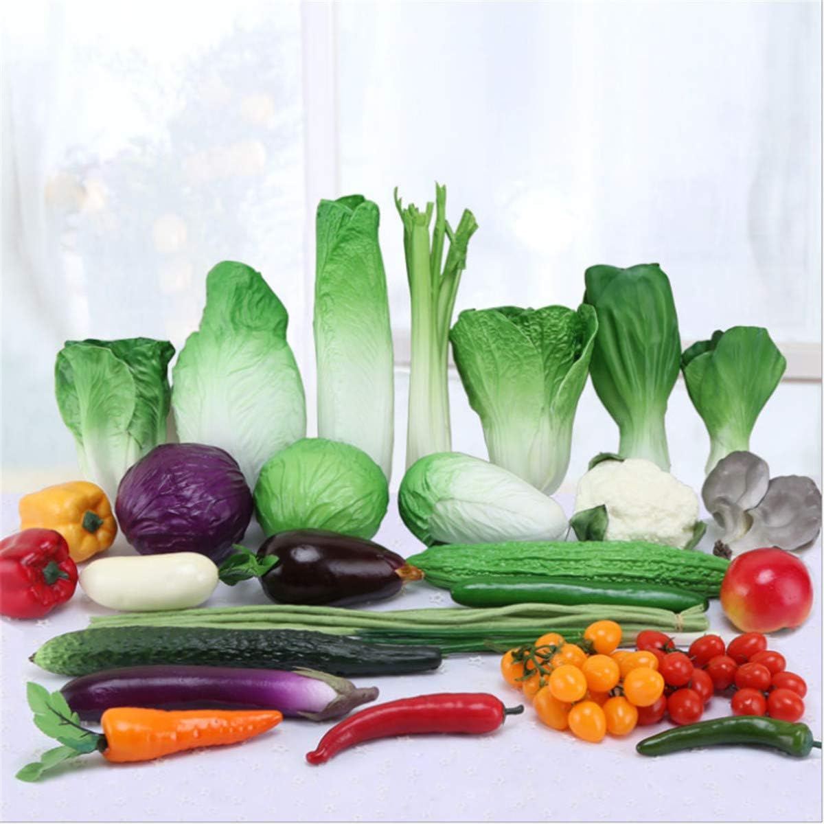 Zzooi Artificial High Simulation Cabbage Display Props Faux Cabbage Cabinet Showcase Decoration 2PCS Purple and Green