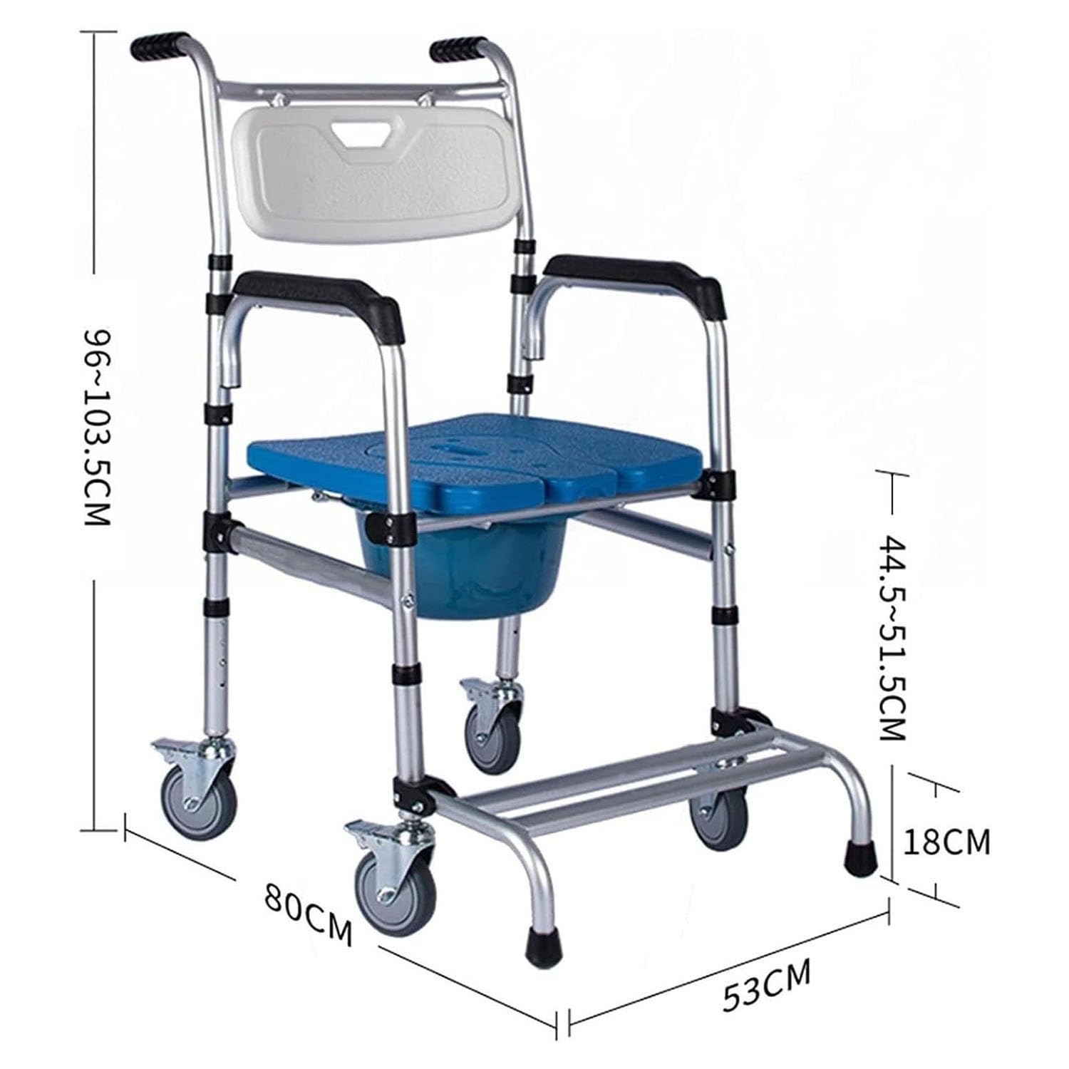 Wózek inwalidzki prysznicowy, komoda ze stopu aluminium z podłokietnikiem, nośność 150 kg, dla dorosłych i seniorów