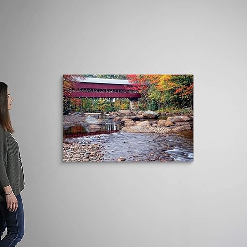 Miniatura 2 de GREATBIGCANVAS Lienzo decorativo para pared, diseño de puente cubierto de Nueva Inglaterra, obra de arte para decoración del hogar, fotografía de