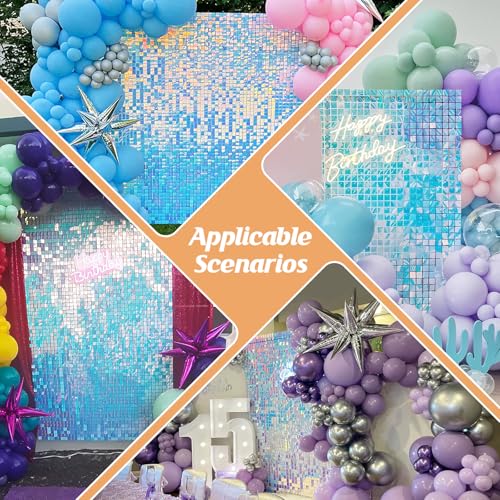 Image of Iridescent Blue Shimmer Wall Backdrop,Shiny Sequins,24PCS Sequins Backdrop Decoration Panels, Glitter Bling Photo Background Decorations for Birthday Party Wedding Anniversary Graduation