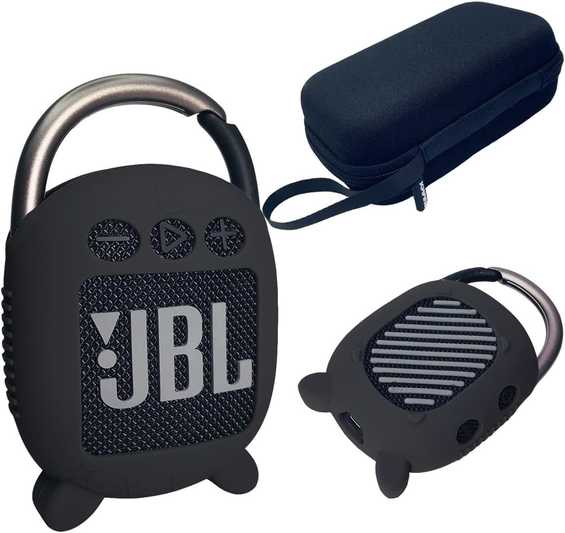 Hard Carrying Case and Silicone Cover for JBL Clip 4 Portable Bluetooth Speaker, Protective Travel Case Storage for JBL Clip 4 (Hard Case+Silicone Cover) (Black)