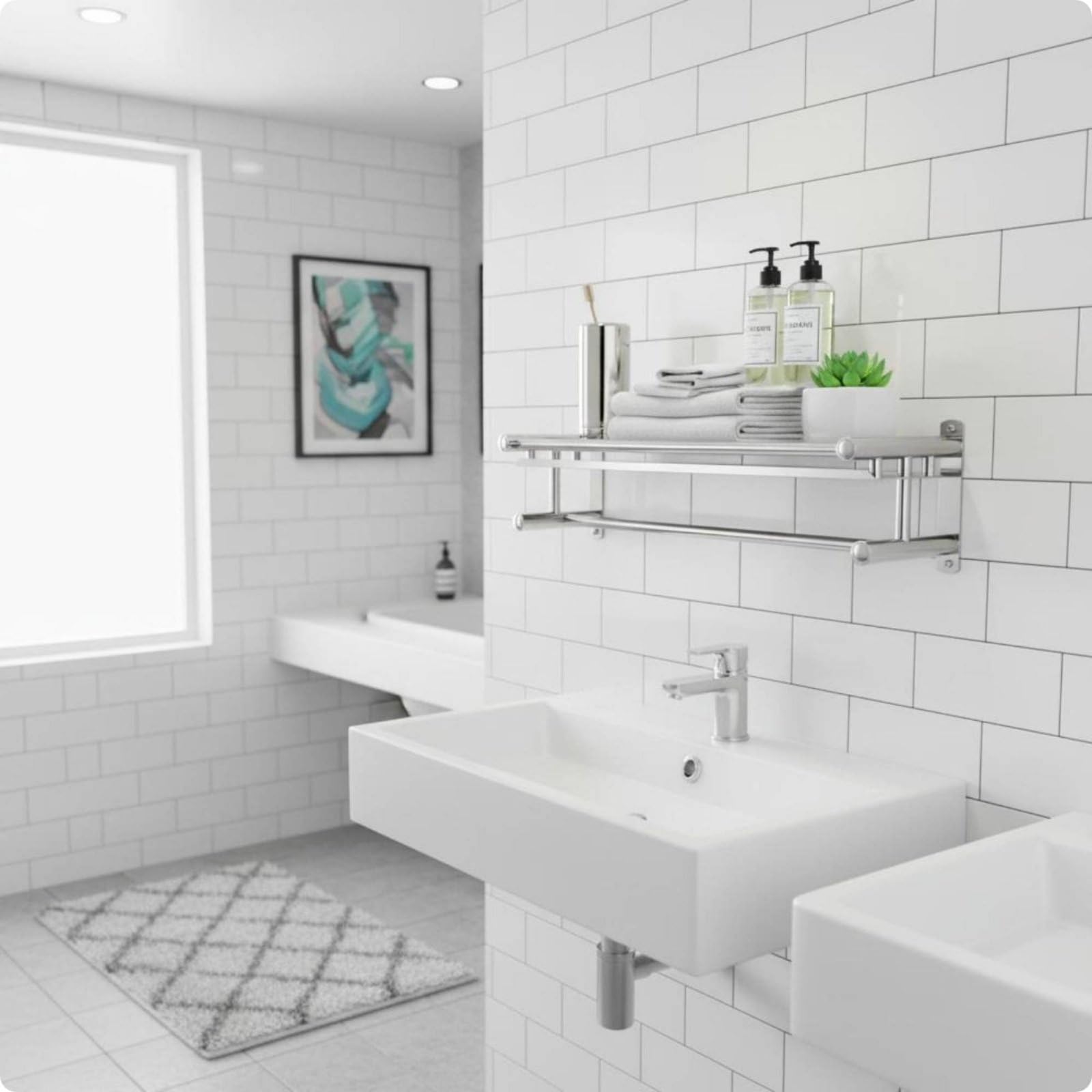 Repisas de Baño Adhesivas Montaje en Pared Organizador de Ducha Ahorra Espacio Estante Acero Inoxidable, 50cm