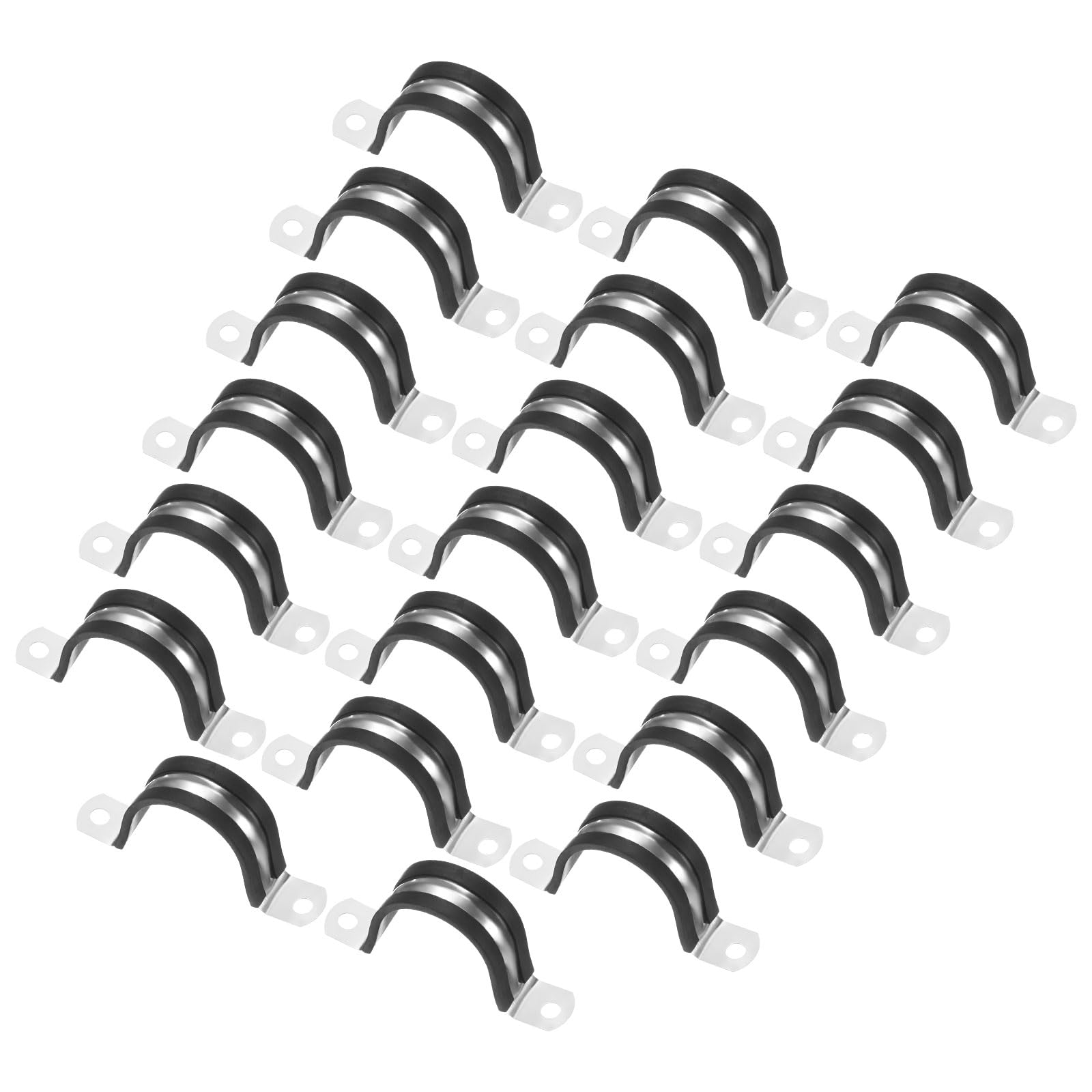 M METERXITY 20-Pack Cable Clamps, 1-9/16 Inch/ 40 mm 304 Stainless Steel Rubber Cushioned Insulated Cable Clamp U Shape Metal Holder for Tube/Wire/Pipe/Loop Installation