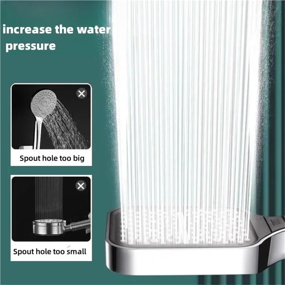 Cabezal de ducha grande de alta presión con 7 modos ajustables, boquillas mezcladoras que ahorran agua para una experiencia de baño definitiva, elegante juego de accesorios de baño plateados