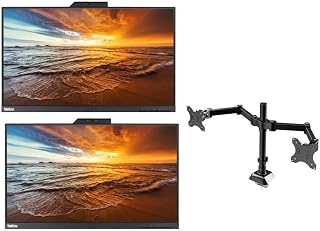 2 Units Lenovo ThinkVision T24v-10 23.8" FHD IPS Monitors (Renewed), 1920x1080, HDMI, DisplayPort, VGA + iDeer Life LS2 Dual Monitor Arm