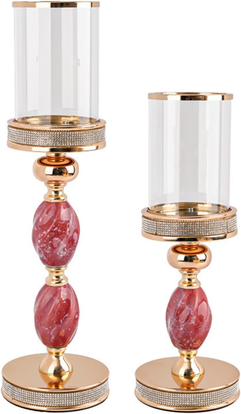 Luxury Metal Sparkling Candle Holder Scented Candles for Home Use, Valentine's Day, Romantic Dining Table Candlelight Dinner Props(Diamondflashred34*12CM)