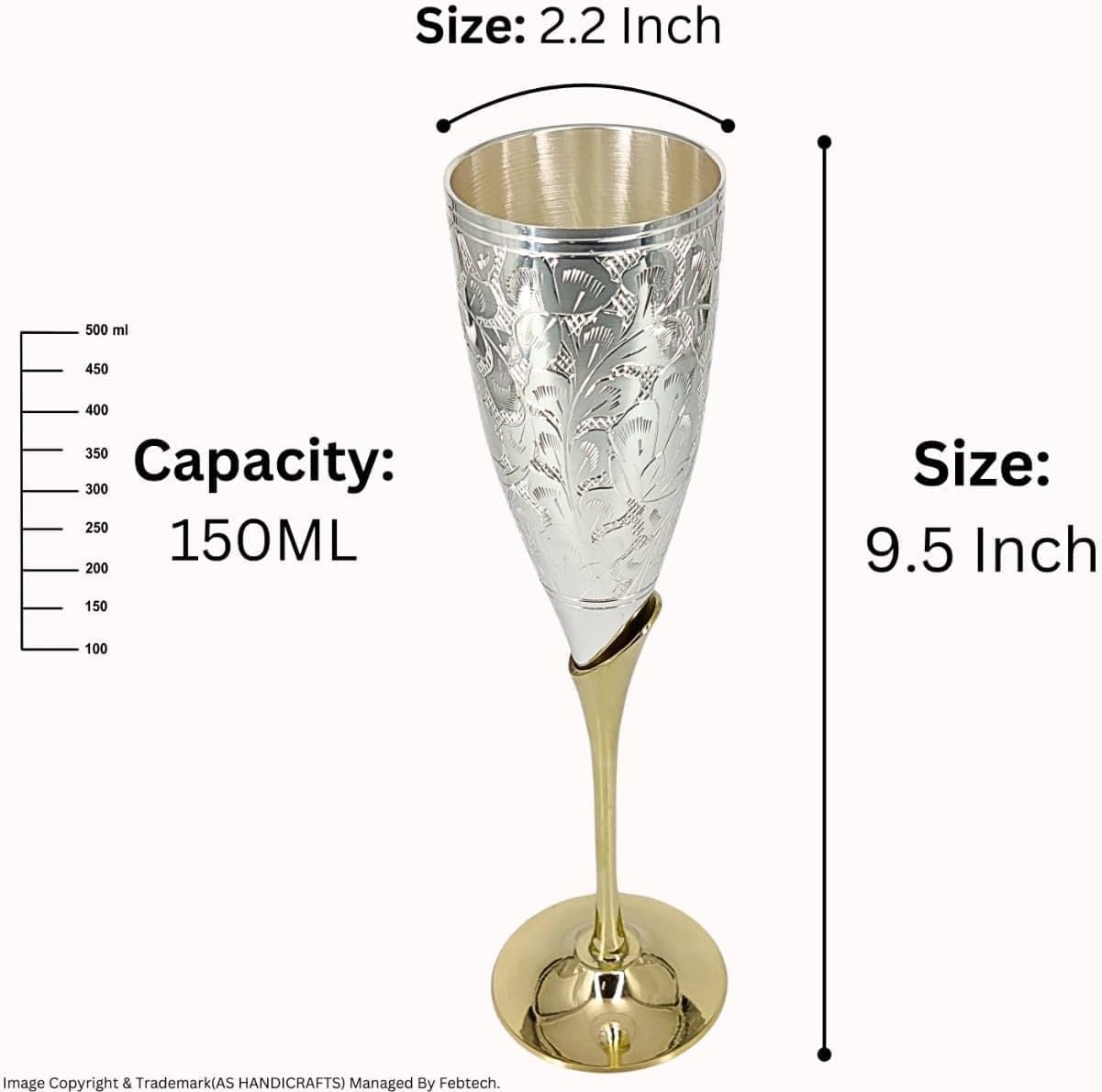 Set of 2 Silver Plated Brass Wine Goblets With Velvet Box - 9.5" Brass Chalice Wine Goblets - Engraved brass Goblet Champagne Toasting Flutes - Renaissance-Style Champagne & Liqueur Glasses