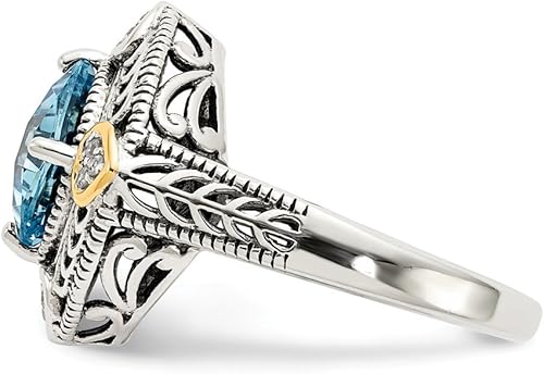 Miniatura 3 de Solid 925 Sterling Silver with 14k Diamond & Blue Simulated Topaz Ring (4mm)