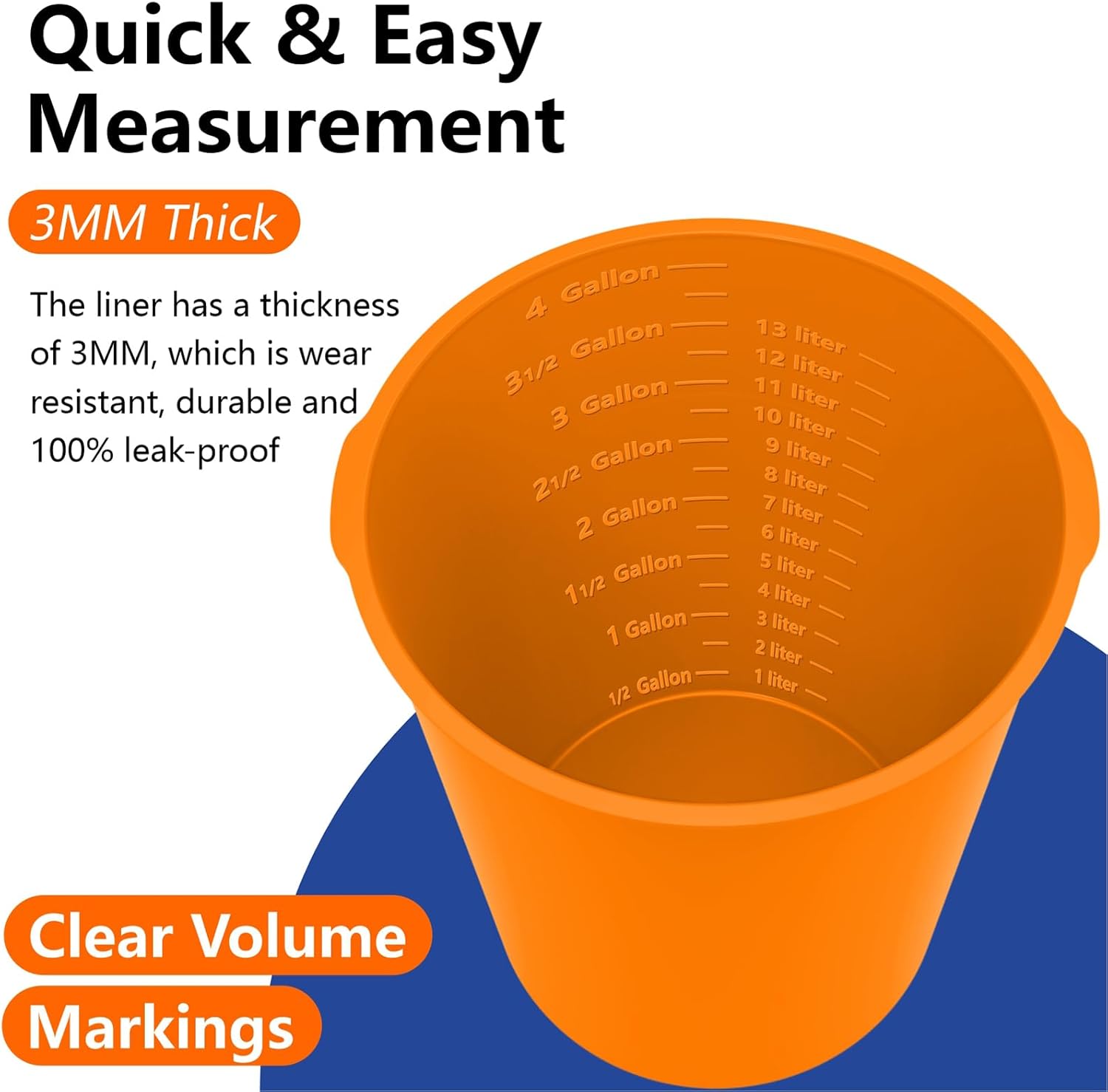 2-Pack 5 Gallon Silicone Bucket Liner – Reusable Rubber Bucket Saver for Thinset, Mortar, Grout, Concrete & Paint Mixing with Graduated Measurements, Fits Standard 5-Gal Buckets (Orange)