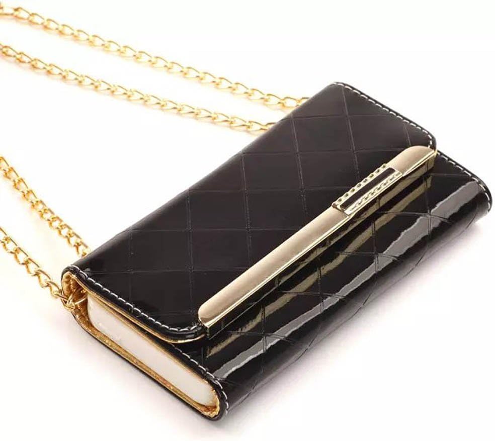 Life Sweetly Black Premium Luxury Purse Handbag Case Wallet Leather with Metal Chain Strap for Apple iPhone 6 Plus 5.5 Inch