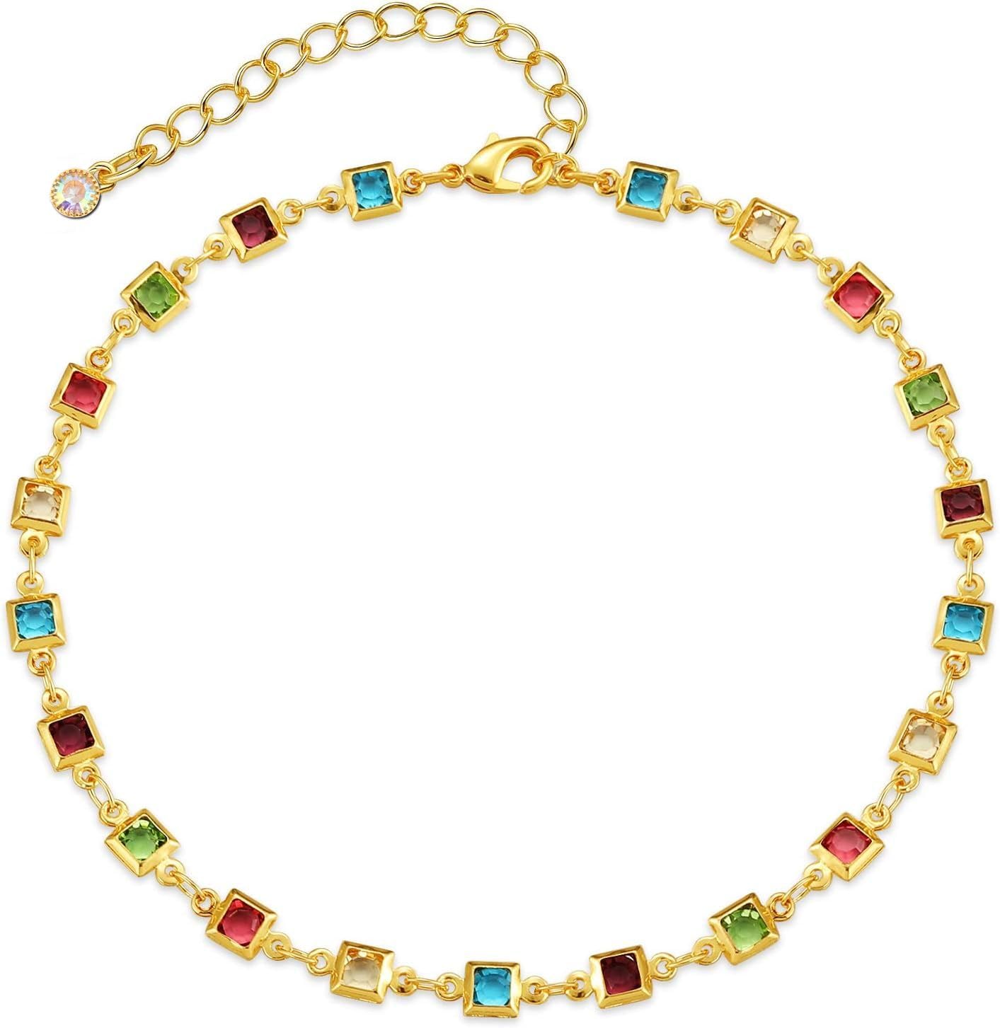 FASHIONS Golden Adjustable Multicolor Crystal Stone Ankle Bracelets Toes Foot Jewelry Leg Payal Anklets Chains for Girls Women