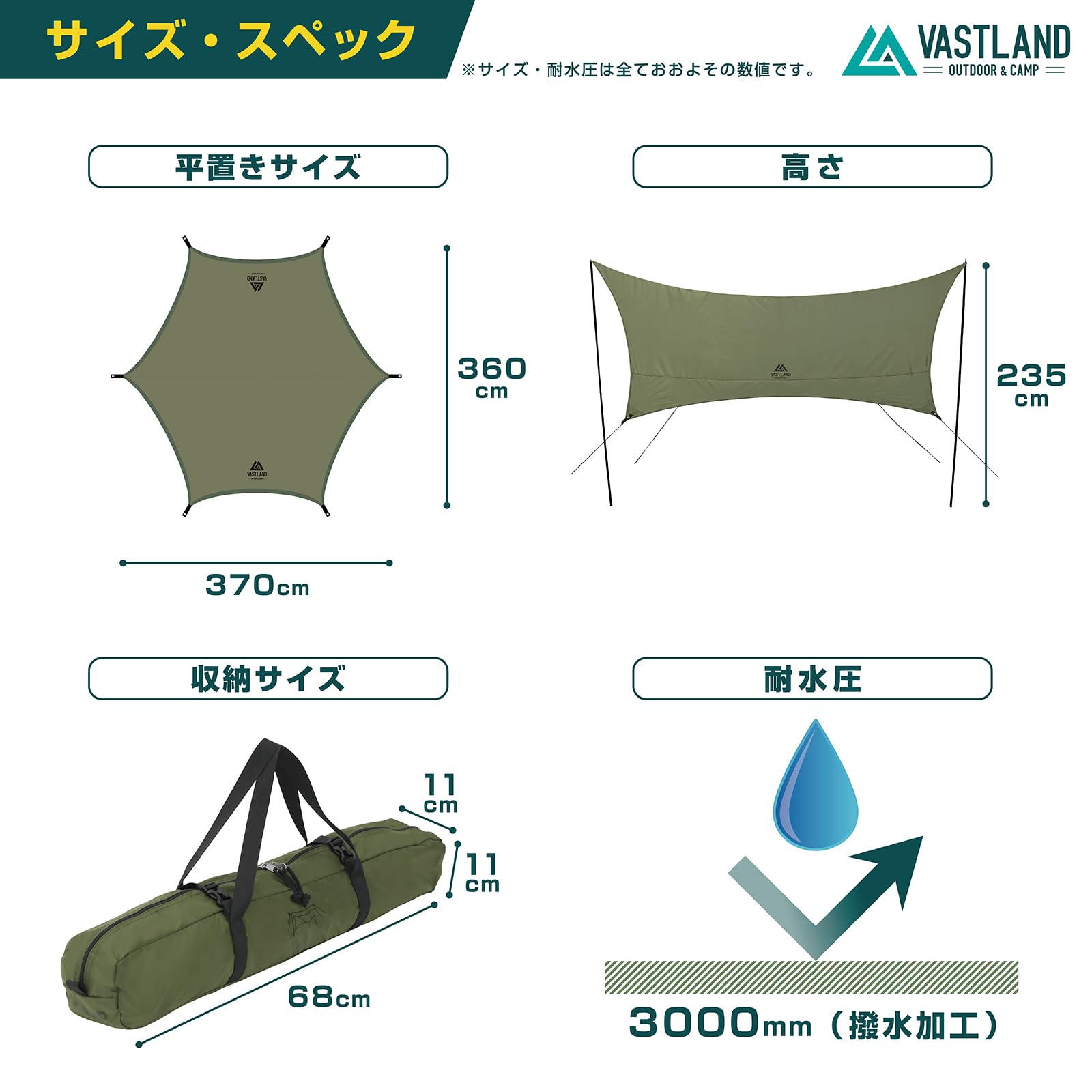 Amazon | ヴァストランド VASTLAND タープ ヘキサタープ 370cm×360cm