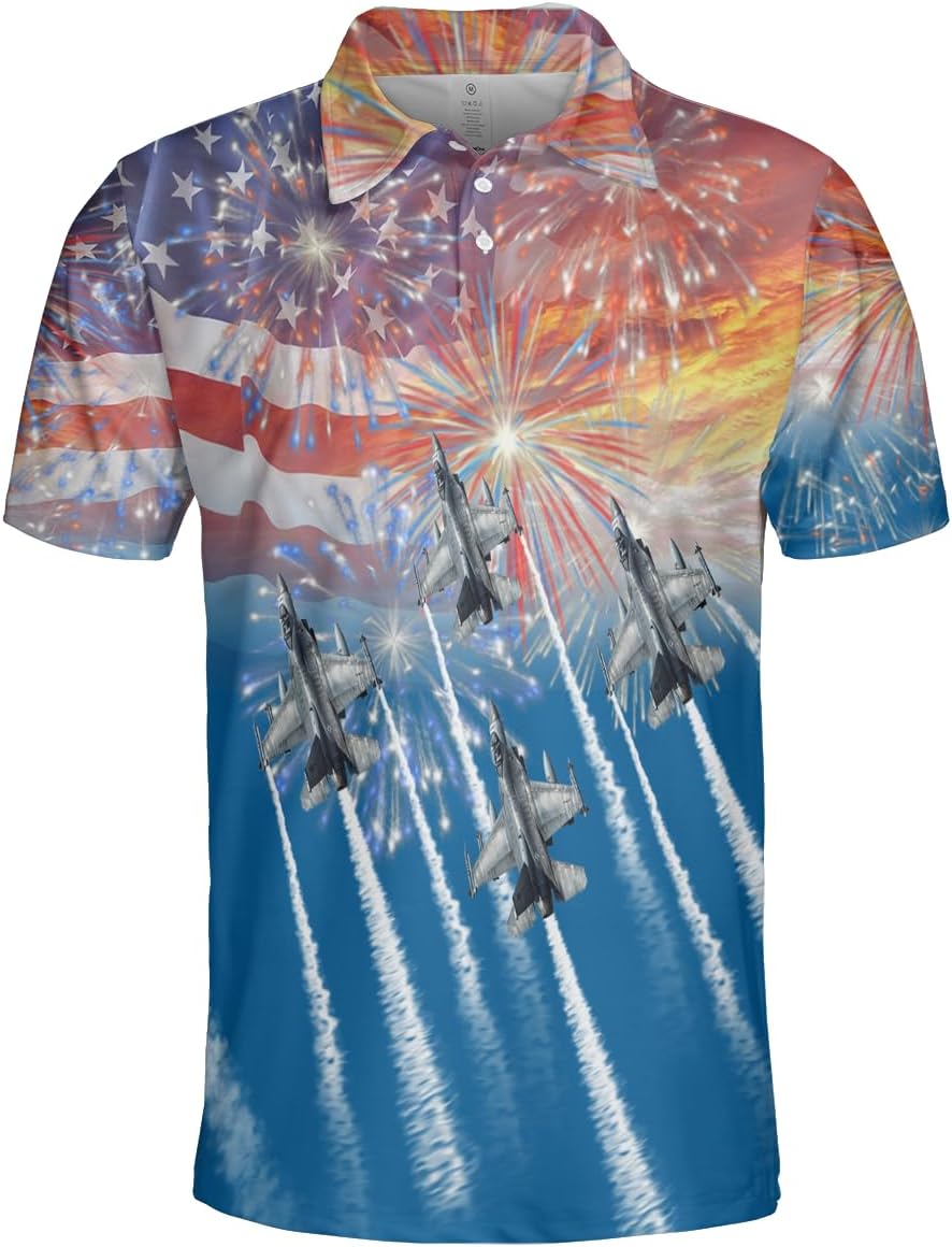 Airplane Polo Shirts for Men - Plane Pilot Mens Golf Shirts Short Sleeve Dry Fit Casual Tennis T-Shirt S89