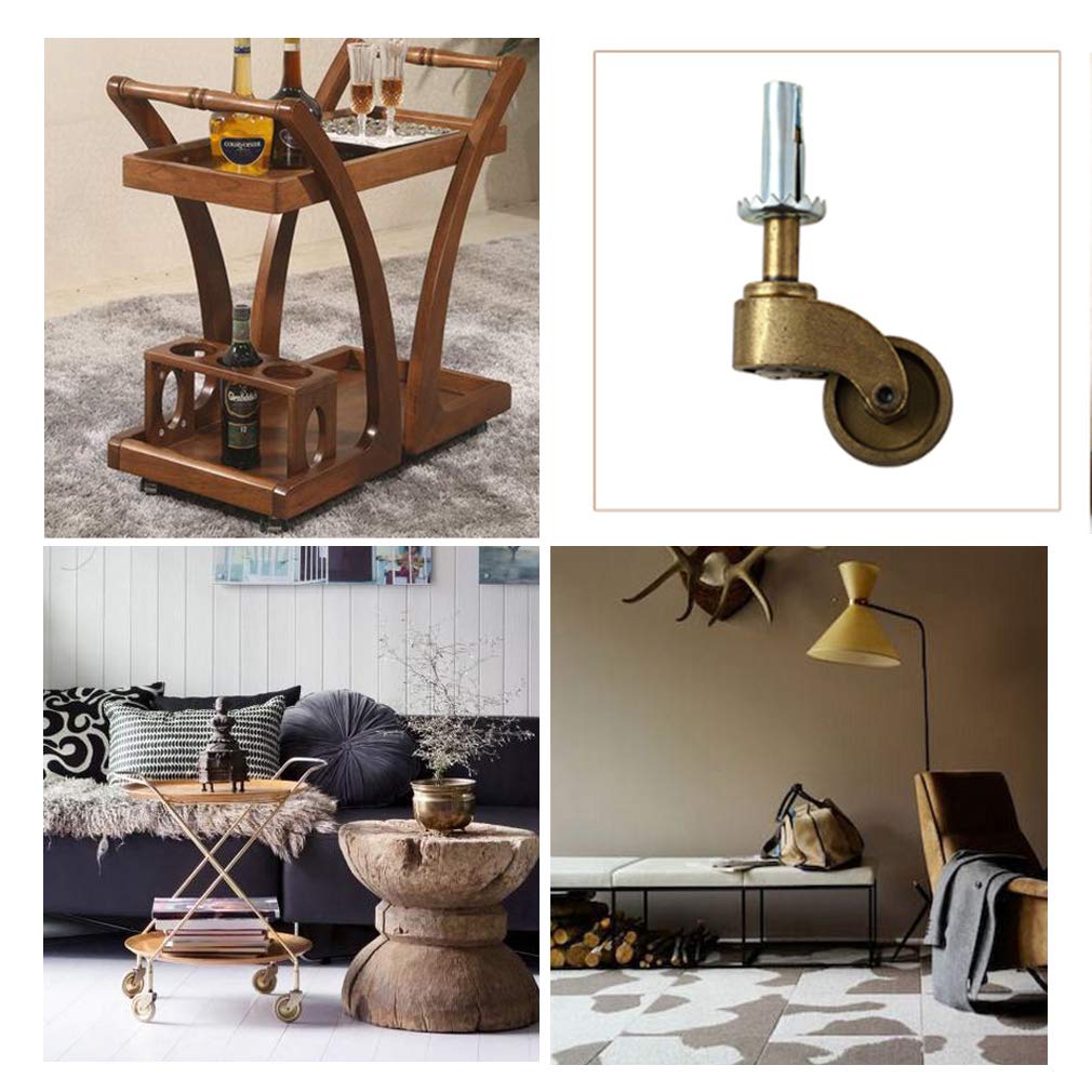 ESOUY roulettes à Tige pivotante, roulettes de Meubles en Nylon Vintage, Bronze huilé, muet, 4 pièces, avec Tige de Piston M10, pour canapé, Chaise, Table Basse, Meubles rétro