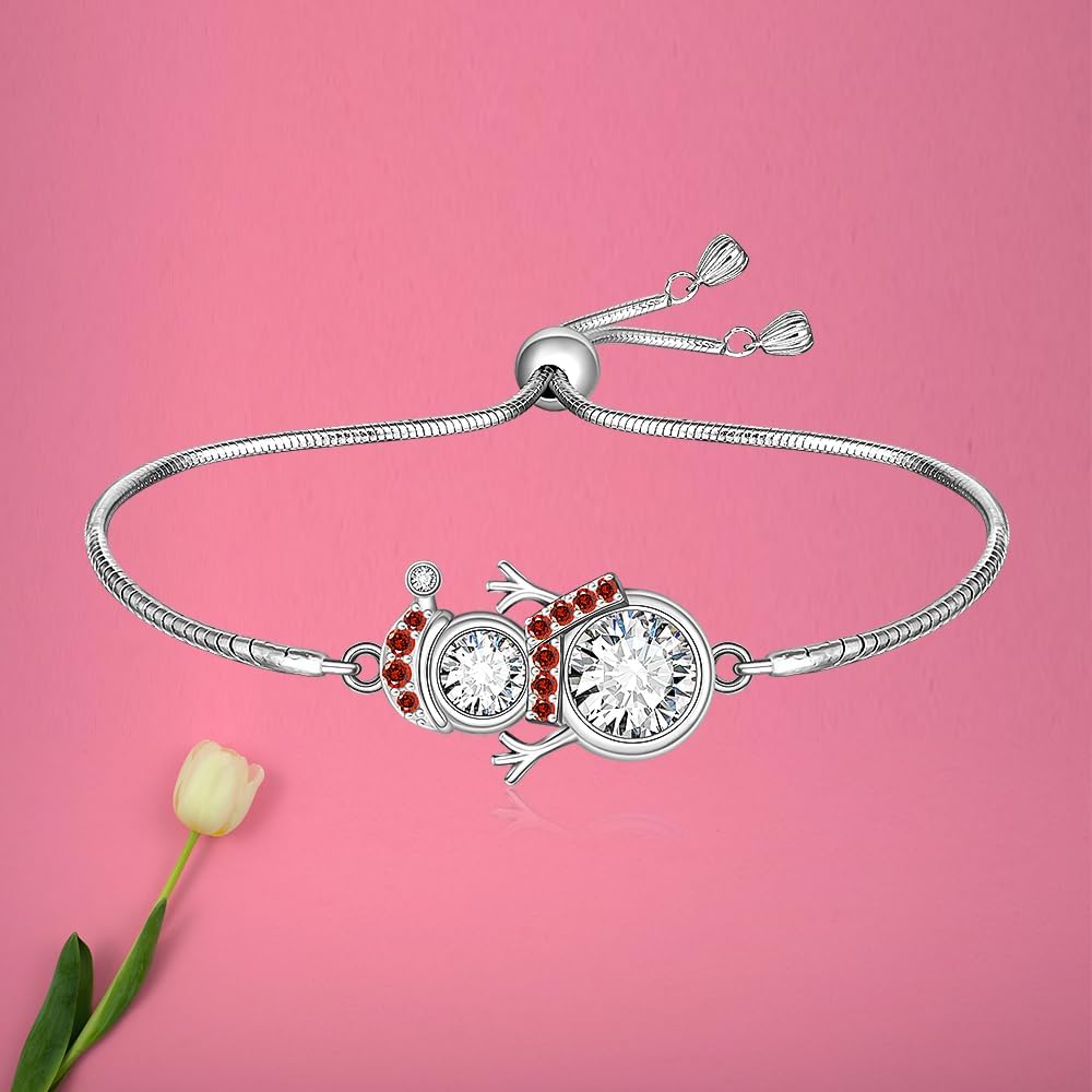 Fenthring Snowman Bracelet Christmas Bracelet for Women Sterling Silver 925 Christmas Holiday Snowman Jewelry Adjustable - Image 8