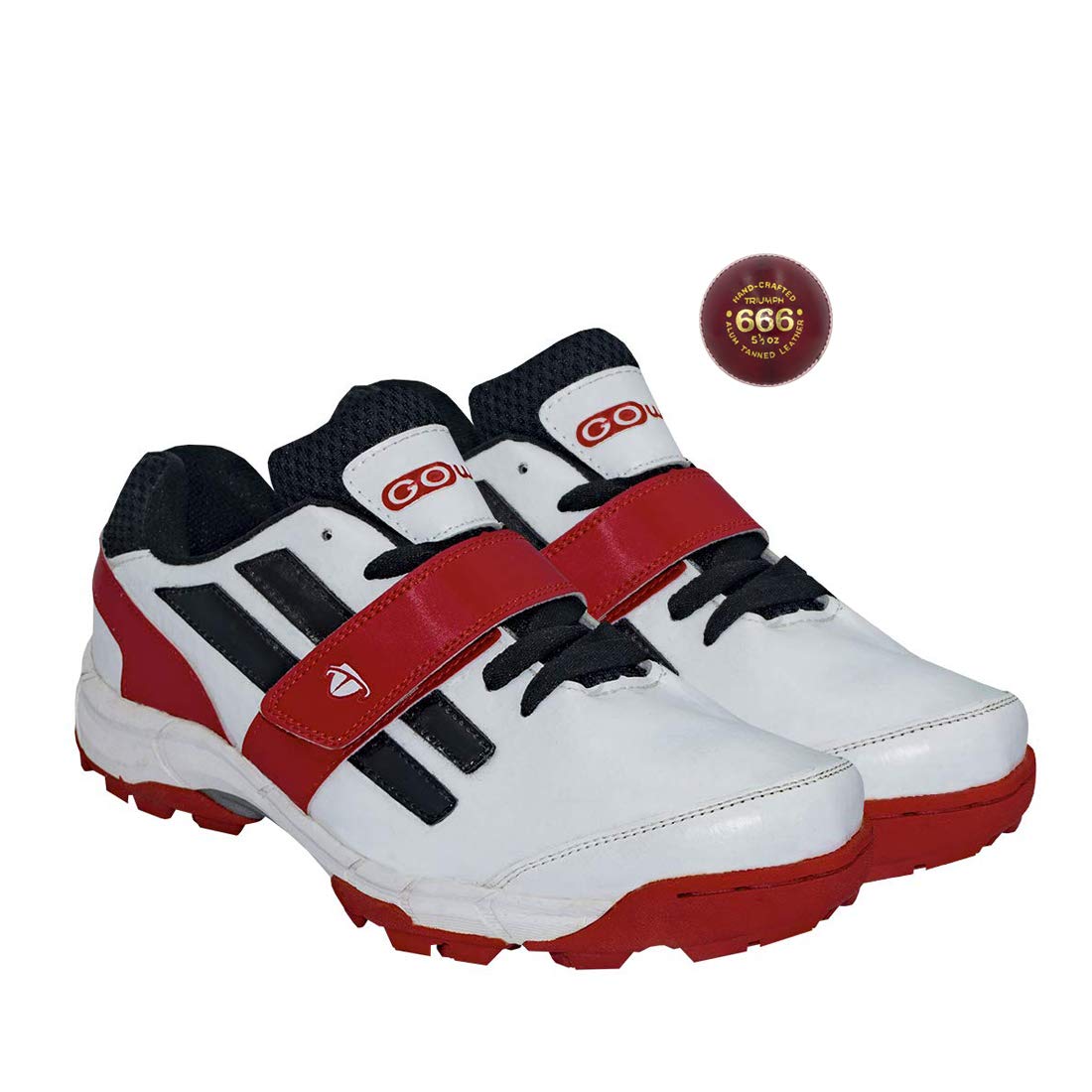 Pace White/Red Cricket Shoes Size-6 With TR-666-R Cricket Leather Ball Alum Tanned Red, Unisex-Youth-image-11