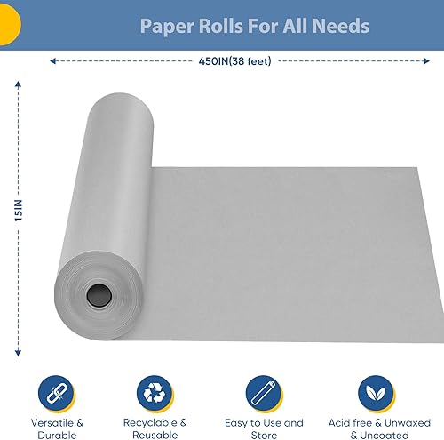 Vista 23 de Papel de regalo amarillo para manualidades, rollo de papel kraft de 15 x 450 pulgadas, papel de tablón de anuncios, artes y manualidades, embalaje