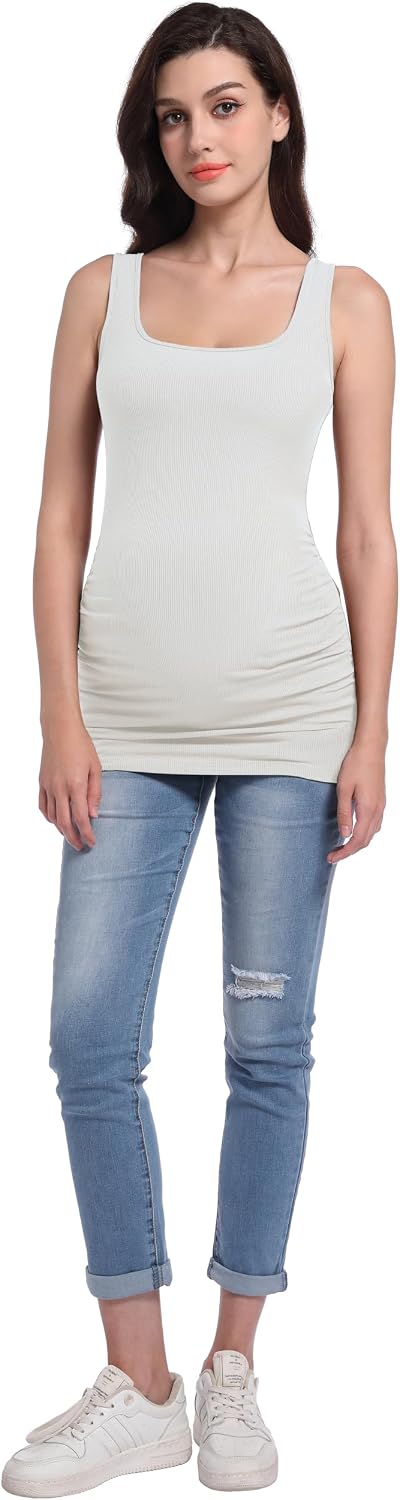 Foucome Maternity Tank Top Sleeveless Square Neck Trendy Casual Basic Tops Pregnancy Athletic Yoga Shirts Camisole