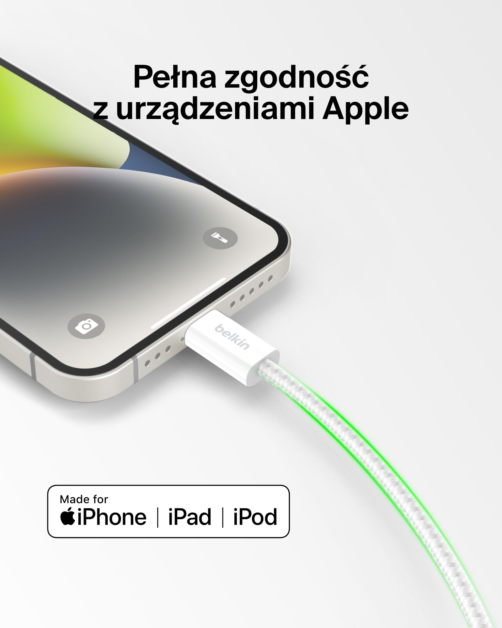 Belkin 2 szt. Kabel w Oplocie USB-C ze złączem Lightning o długości 1,5M, – miękki kabel Lightning do szybkiego ładowania urządzeń iPhone serii 14 i starszych, iPad 9. generacji i AirPods – biały