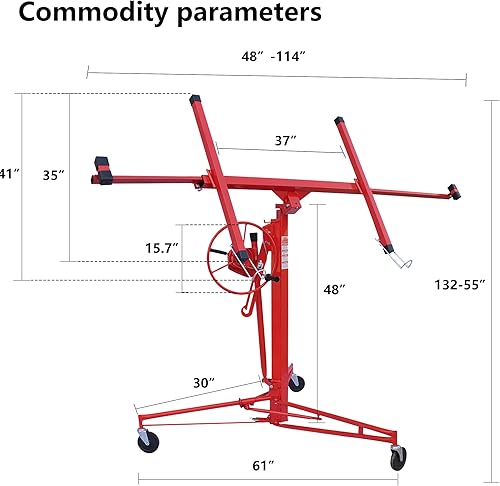 Miniatura 7 de PayLessHere Elevador de paneles de yeso de 11 pies con ruedas giratorias de construcción, elevador de gato de herramientas bloqueable para una fácil
