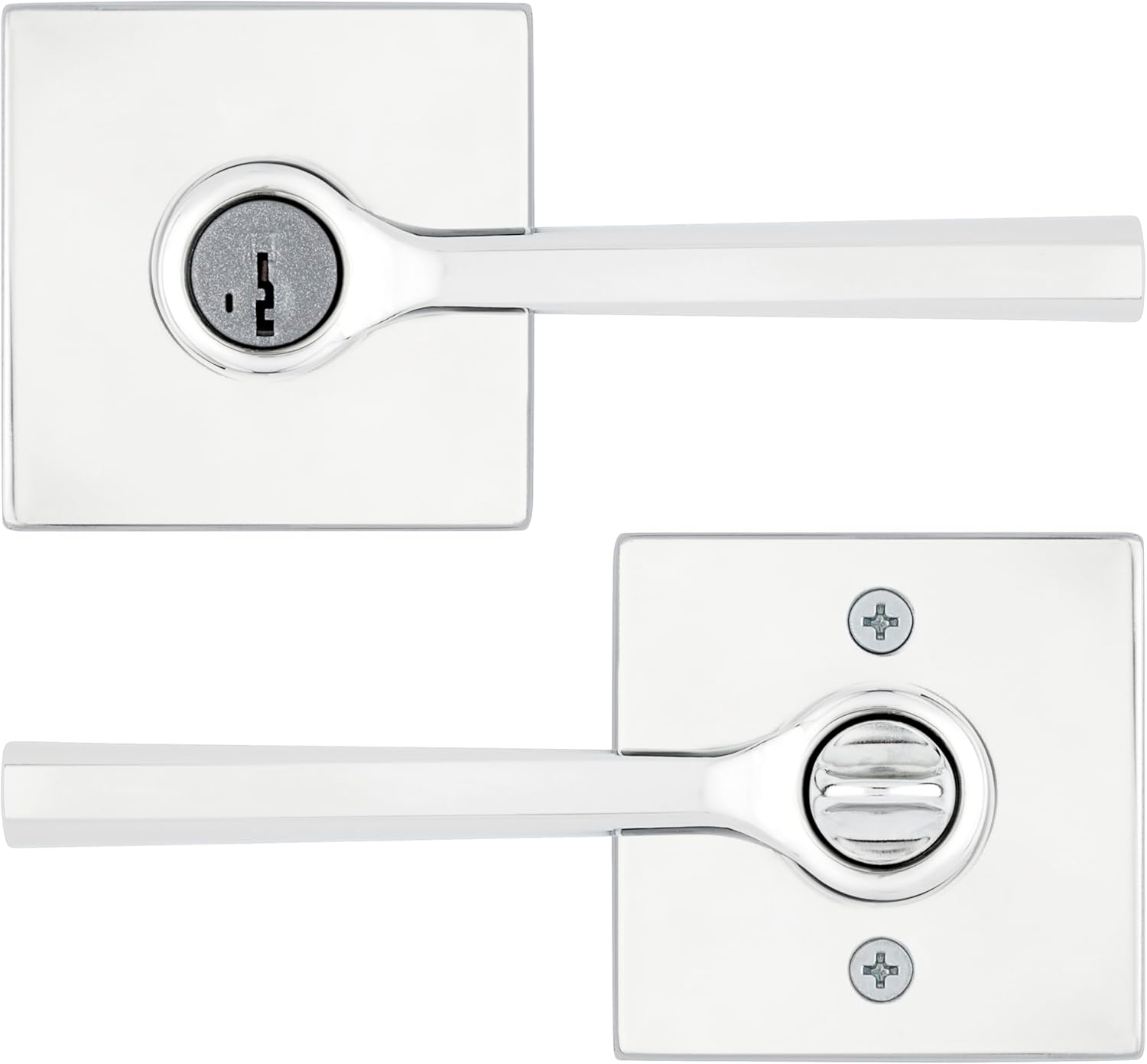 Kwikset Lisbon Entry Door Handle with Lock and Key, Secure Keyed Reversible Lever Exterior, Doorlock, For Front Entrance and Bedrooms, Polished Chrome, Pick Resistant Smartkey Rekey Security