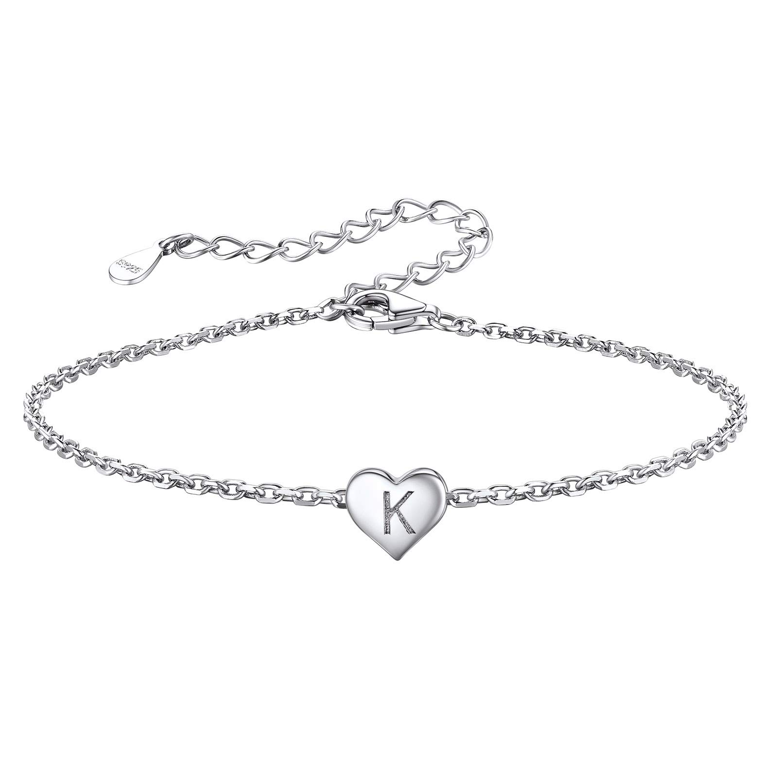 SilvoraS925 Sterling Silver Heart Initial Bracelet 26 Letter A-Z Adjustable Love Jewellery Gift for Women Girls Sisters Friends Mum Daughter Birthday with Gift BoxRecycled Claim Standard Blended