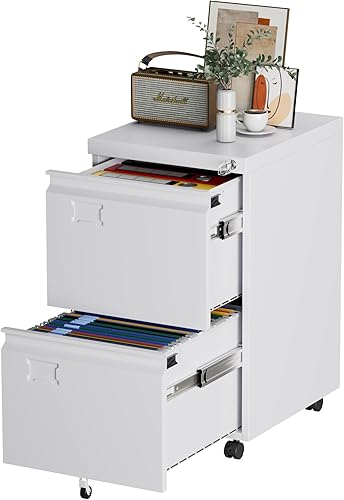 Miniatura 10 de METAN - Archivador de 2 cajones con cerradura, móvil para debajo del escritorio, archivador para oficina tamaño legal/carta, totalmente ensamblado