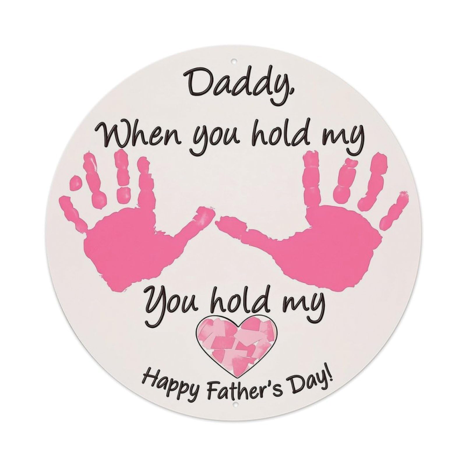 Pink Handprints Heart Text Circle Tin Sign Metal Poster Vintage Metal Signs for Home Man Cave Bar Cafe Kitchen laundry room Wall Decorations Gift 8x8Inch