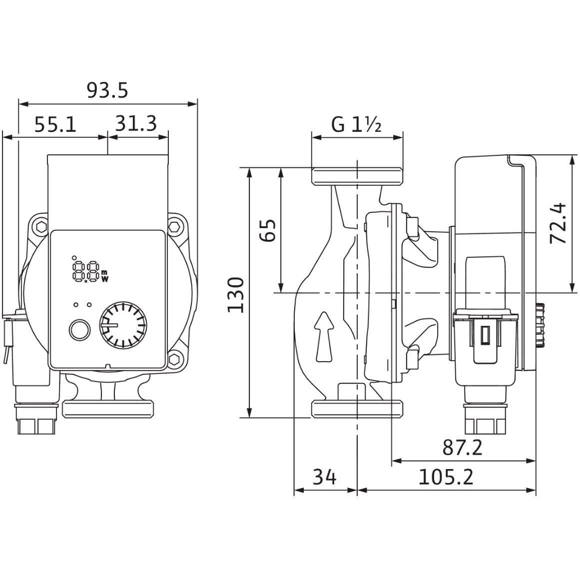 Wilo 4215518 Yonos Pico 25/1 – 8-130- (fila) Glandless Circulator, 240 V, verde