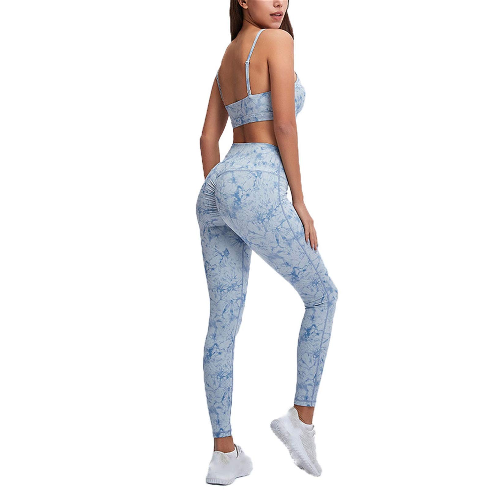 Damski strój sportowy do jogi, dres treningowy, damski do jogi, zestaw treningowy, 2 sztuki, krawat, materiał barwiący, wycięcie z przodu, sportowy biustonosz Crop Top, legginsy fitness, długie spodnie do studia fitness, odzież do joggingu Fit