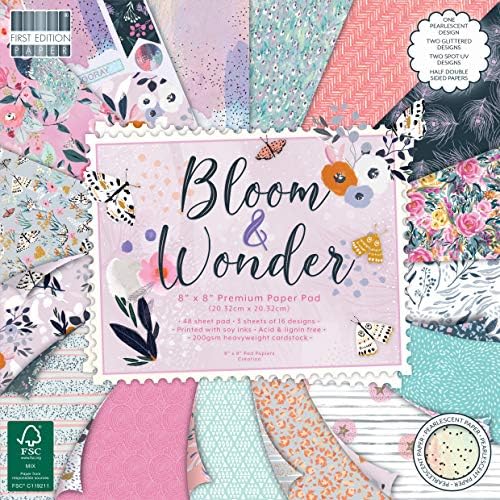 FEPAD225 | First Edition Bloom & Wonder Premium Paper Pad 8" x 8" | 48 Sheet Pad | 200gsm Heavyweight Cardstock | Acid & Lignin Soy Inks | FSC | For Card Making, Scrapbooking & Papercraft